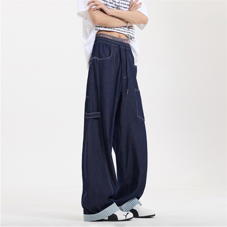 2025新款潮牌水洗阔腿轻薄垂感牛仔裤男宽松休闲百搭裤2521-P55，男装休闲裤，电商C305A