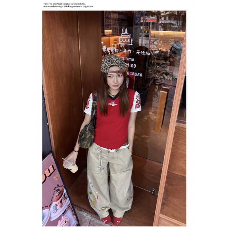 美式复古宽松弯刀工装裤男女高街休闲拖地阔腿印花cleanfit长裤,男装工装外套,星座601-1