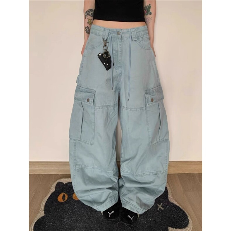 美式水洗做旧直筒宽松口袋牛仔裤潮牌重磅vintage裤子女，男装牛仔裤，星座813-3