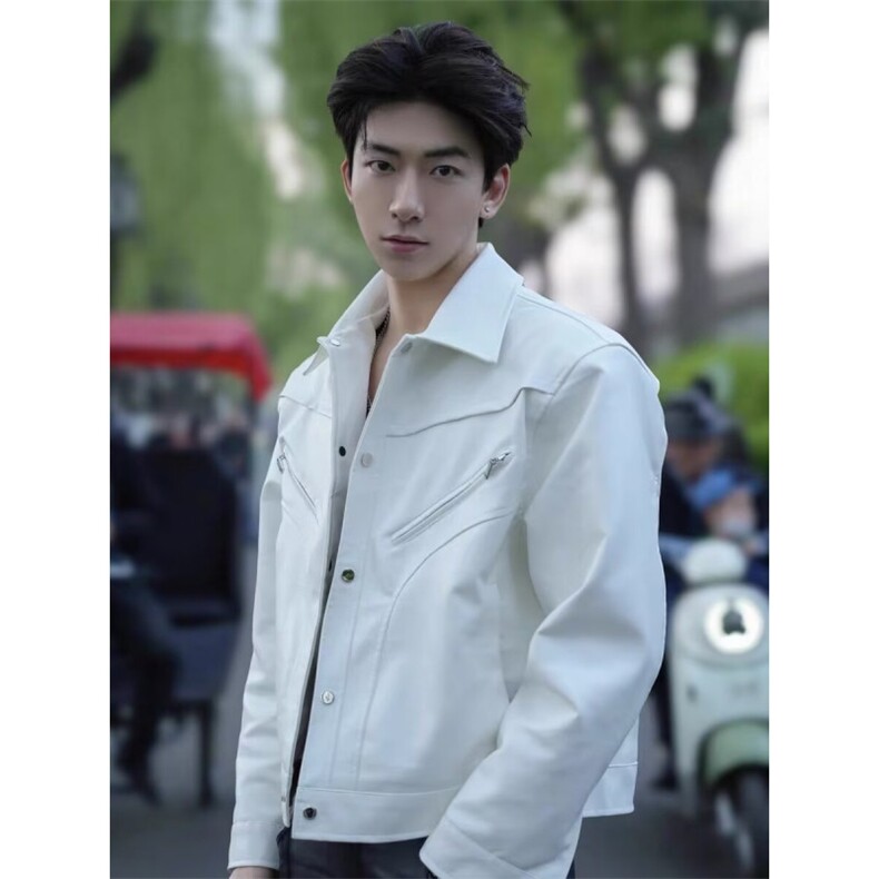 W10402-P73网图现货阿尔法皮料垫肩短宽皮衣简约气质新款流行,男装皮衣,星座1608