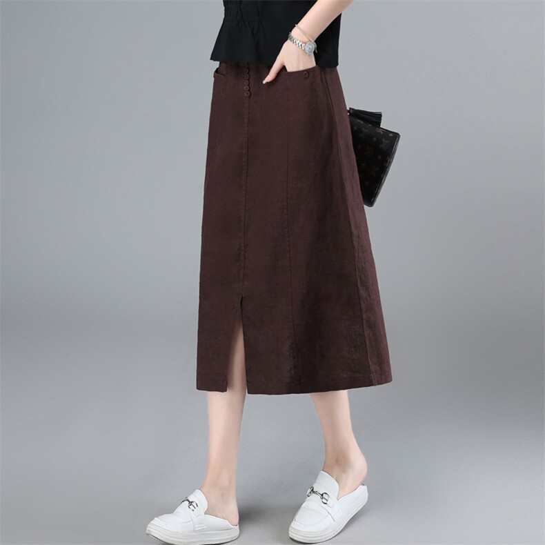 连衣裙女夏季2022新款大码宽松气质显瘦妈妈亚麻半身裙,女装半身裙,简韵佳