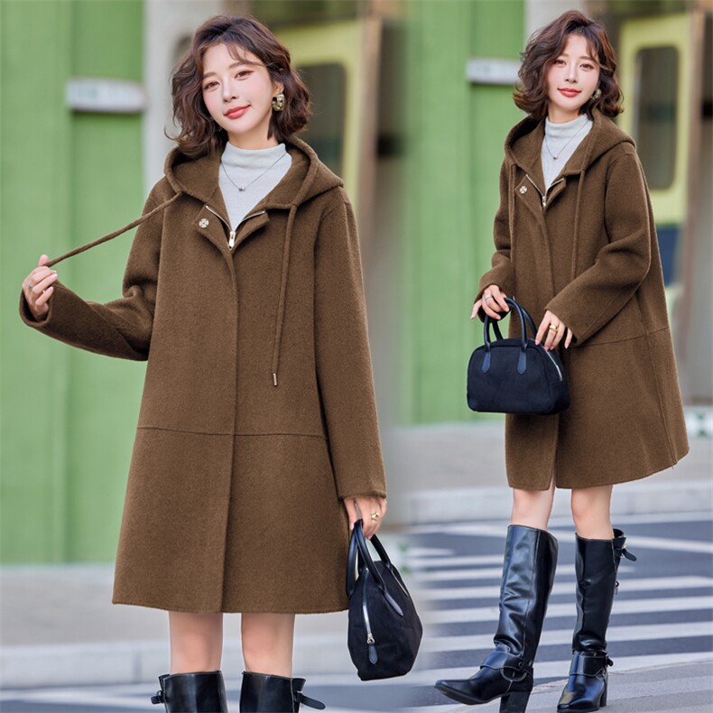 24年双面羊毛大衣女秋冬两件套新款气质百搭中款显瘦100%羊毛外套，女装双面呢大衣，小荷流