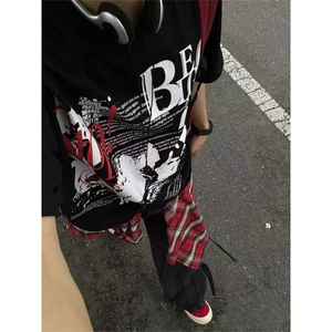 1506/QC15120/P40美式复古设计感印花t恤男女宽松圆领短袖潮图片