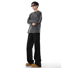 GENIOLAMODE美式纯棉牛仔裤男士秋季新款直筒宽松伐木工装阔腿裤，男装休闲裤，电商A408