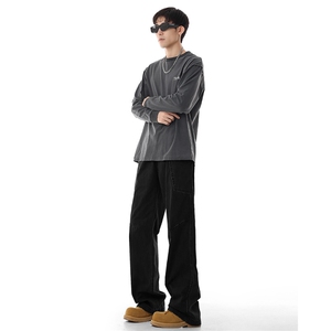 GENIOLAMODE美式纯棉牛仔裤男士秋季新款直筒宽松伐木工装阔腿裤图片