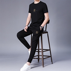 冰丝运动套装男夏季中老年薄款短袖t恤休闲时尚百搭三件套男装，男装休闲套装，电商B212（原钱塘6029）