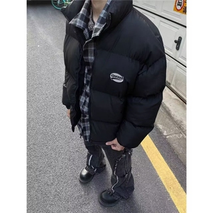 百搭新款时尚潮流慵懒流行原版贴布刺绣加厚假两件棉服气质日系图片