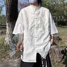 新中式男装风衬衫男短袖浮雕白色衬衣改良中山装外套CW1282，男装衬衫，星座1116A-1（原606A）