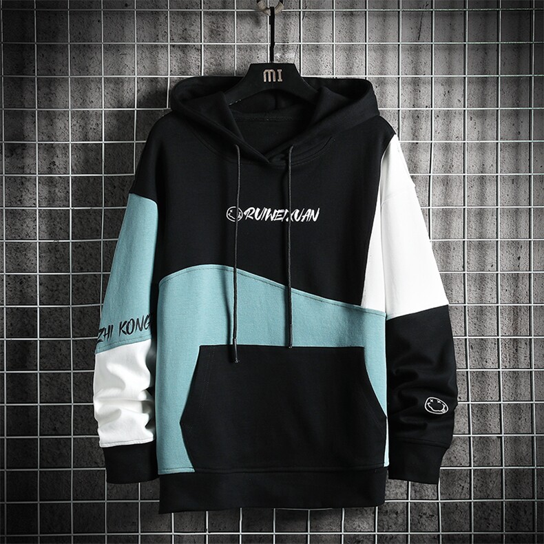 7XL-M主推货足2023春季新款连帽卫衣男连帽休闲撞色加肥加大码图片