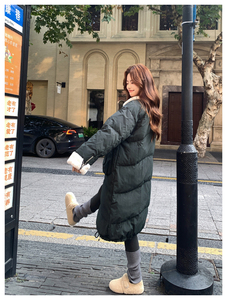 2C291墨绿色长款羽绒服羊毛拼接YRF3133-P295-K499图片