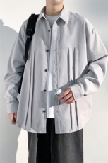 设计感褶皱长袖衬衫男士宽松休闲衬衣春季外套A406C6025特P55，男装衬衫，星座309（原A406）