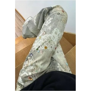 复古水洗脏染做旧牛仔裤女2025春夏宽松显瘦阔腿拖地长裤 NH197图片