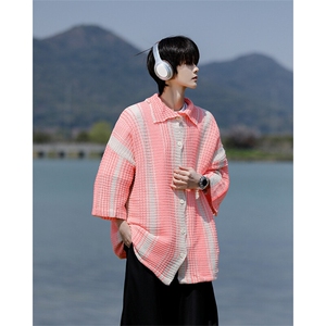 8XL-M 特大码美式撞色新中式短袖衬衫男翻领休闲针织开衫DX312P35图片