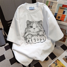 T0729-P25日系手绘猫咪纯棉印花短袖情侣款宽松百搭上衣，男装T恤，星座617A-2