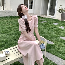 新款纯色露腰性感连衣裙甜美显瘦高腰设计，女装连衣裙，帛锦泉