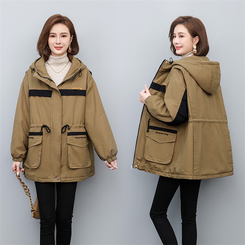 风衣女中长款2024春秋新款收腰小个子时尚宽松百搭休闲加大码外套，女装派克服，独衣靓