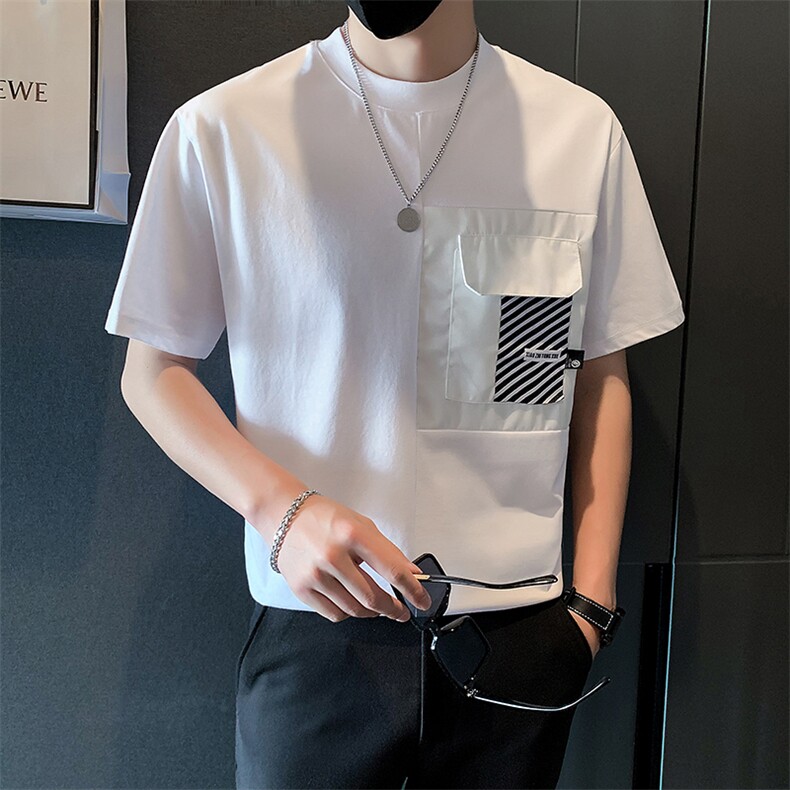 2025新款夏季短袖T恤男设计感潮流口袋纯棉体恤 A313-1-67031-P45图片