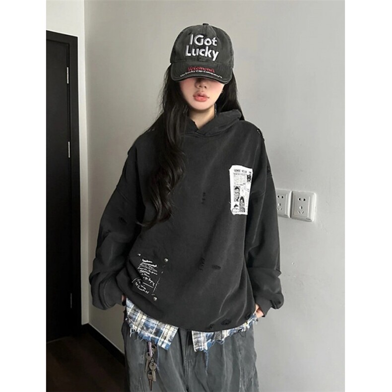 复古重磅水洗做旧贴布连帽卫衣男女秋冬宽松高街外套WT19,女装短外套,星座1116A（原606A-3）