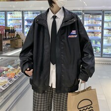 潮流夹克潮男春季翻领皮衣夹克J11P70图片