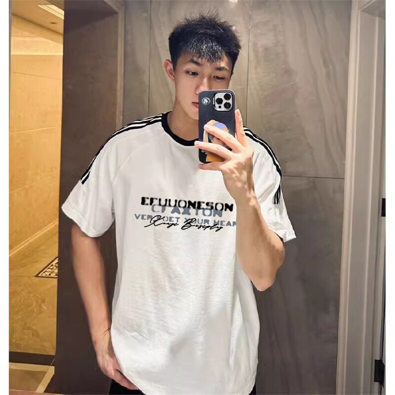 夏季美式高街重磅纯棉三条杠织带撞色男女短袖T恤ZD618-特P30,男装T恤,电商A486-1
