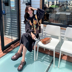针织马甲黑色套装连衣裙女秋季2025新款娃娃领减龄显瘦时尚两件套，女装连衣裙，2C198