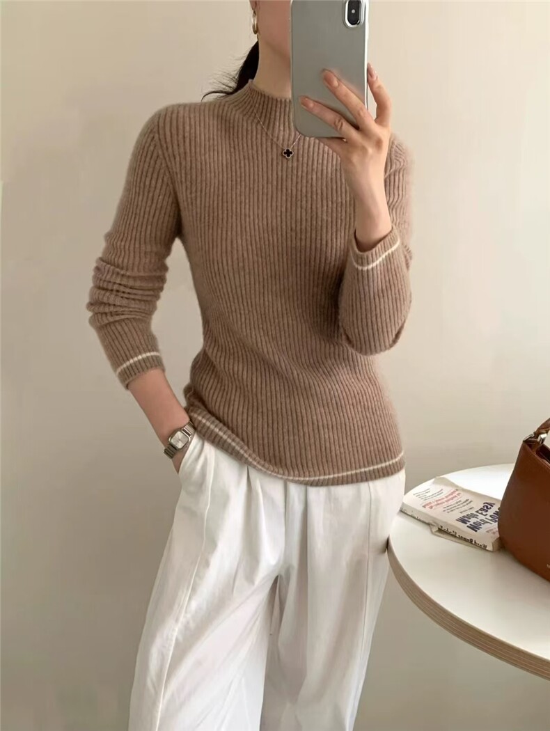 半高领山羊绒衫女修身显瘦内搭毛衣套头短款紧身羊毛针织打底衫,女装羊毛衫,半城羊绒