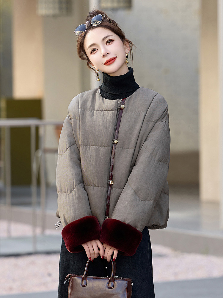 短款羽绒服女2025冬新款高级感超好看新中式洋气独特灰色加厚外套,女装羽绒服,半夏