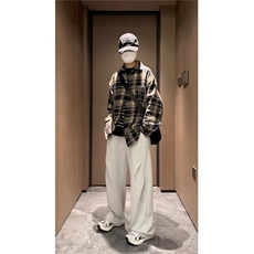 美式格子衬衫男女高街潮牌长袖衬衣春秋痞帅休闲外套CS318P48，男装衬衫，星座1013-5