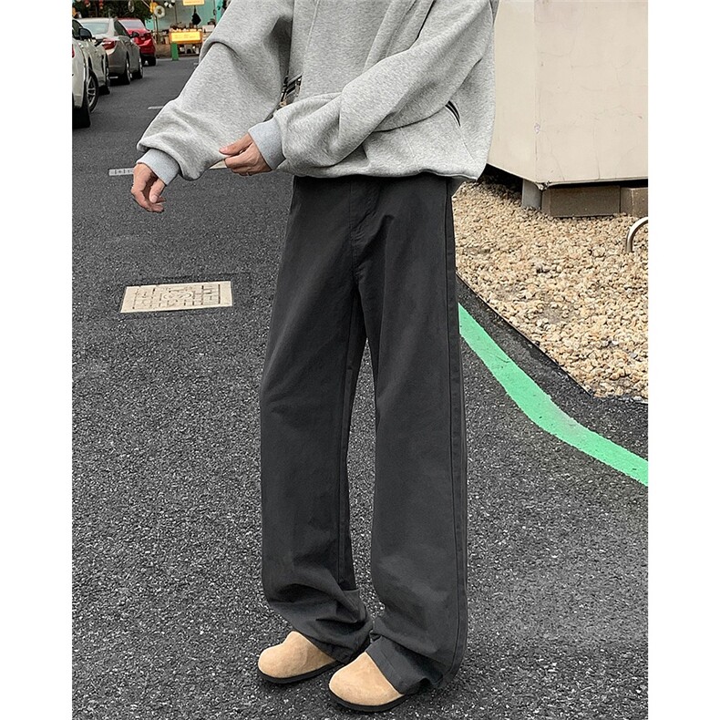 美式水洗灰色阔腿牛仔裤男秋冬宽松复古cleanfit直筒拖地裤S6010,男装休闲裤,星座506