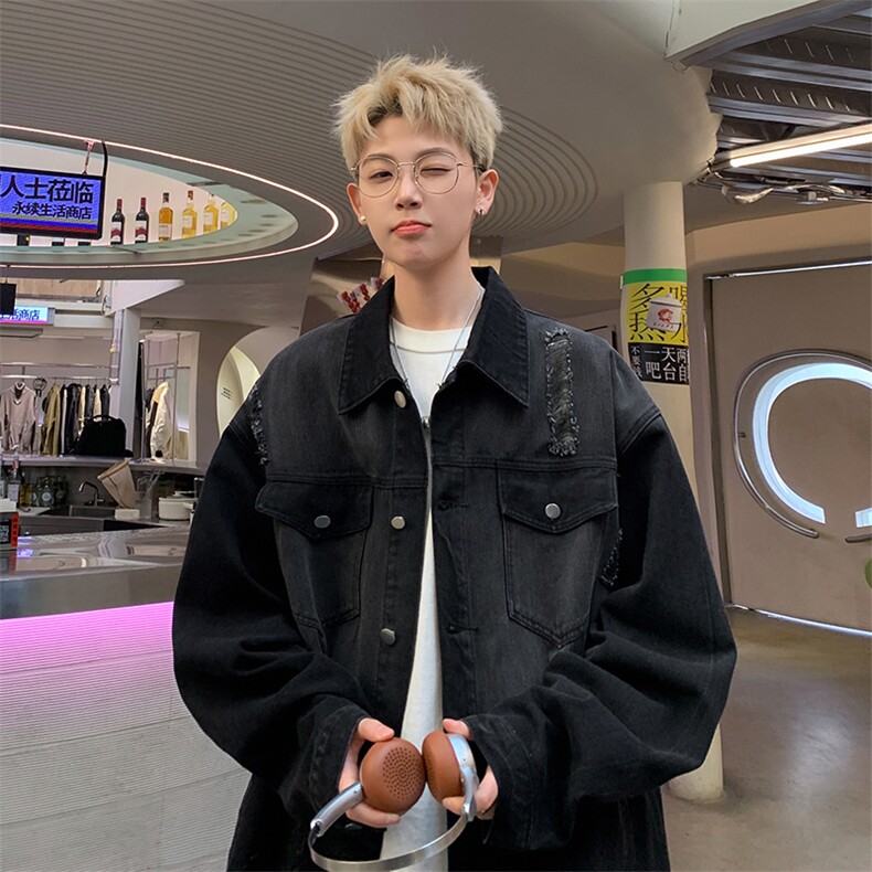 春季港风美式复古蓝翻领外套男A068-DJJK29-TP95,女装短外套,电商A068
