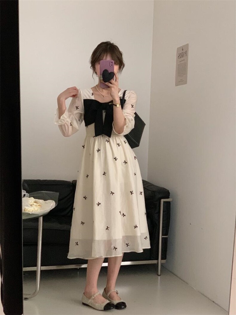 蝴蝶结打揽连衣裙，女装连衣裙，佳其