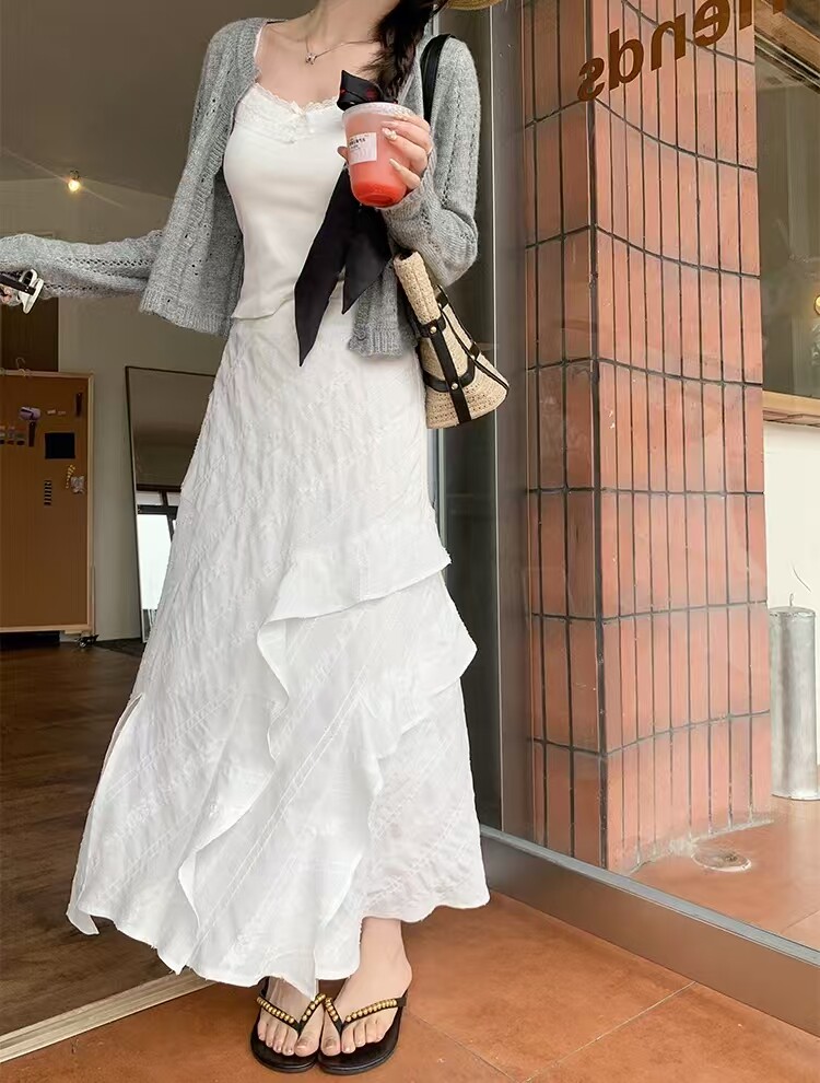 春夏气质显瘦高腰不规则显瘦蛋糕长裙图片