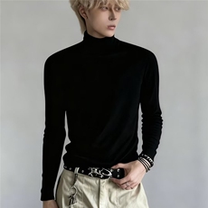 【003】半高领打底衫男宽松纯色保暖内搭长袖t恤A079-T68-P25，男装T恤，电商A079