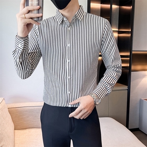 店主风男士秋冬新款条纹修身衬衫男衬衣301A-1/CS459/P55 控75图片