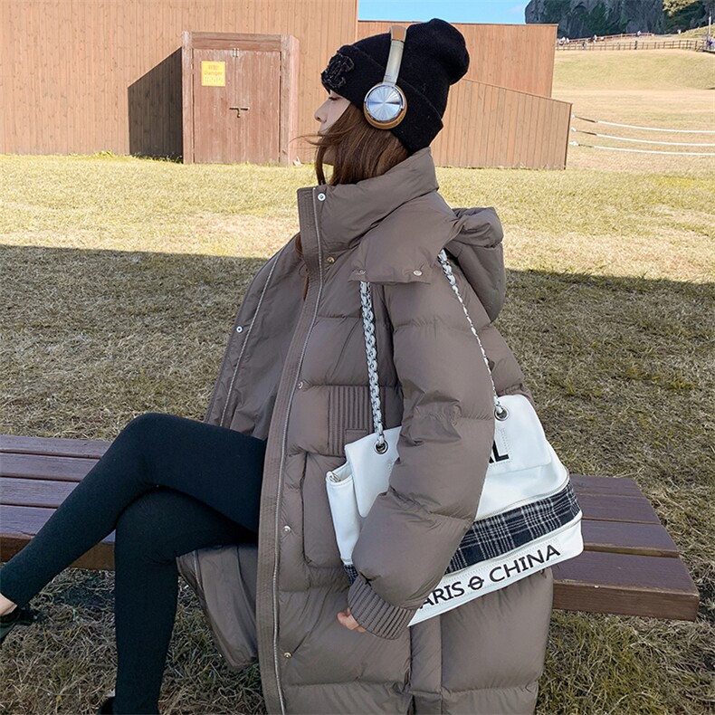90%白鸭绒羽绒服女2024新款冬季保暖极简百搭连帽中长款外套,商品下架区,网红馆