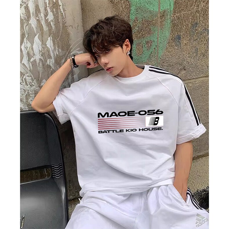 抖音得物高品质二开240克宽松纯棉美式潮牌三条杠织带短袖T恤，男装T恤，电商A486