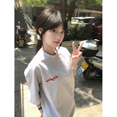 万针全刺绣工艺抖音得物高品质260克重磅纯棉双纱美式高街短袖T恤，男装T恤，电商A486