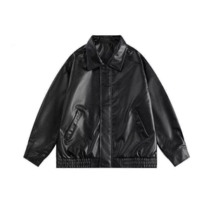 美拉德棕色皮衣外套机车服翻领复古宽松PU夹克上衣Y1023-P68网图图片