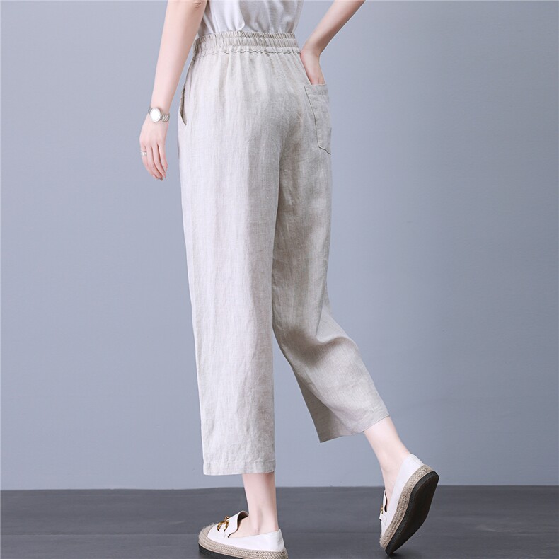 高端亚麻九分裤女夏季薄款裤子2026新款小个子妈妈直筒显瘦休闲裤图片