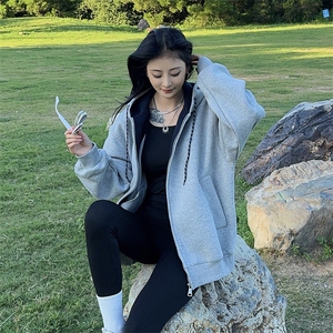 抖音得物二开美式高街重磅结构双层撞色连帽卫衣开衫外套W116图片