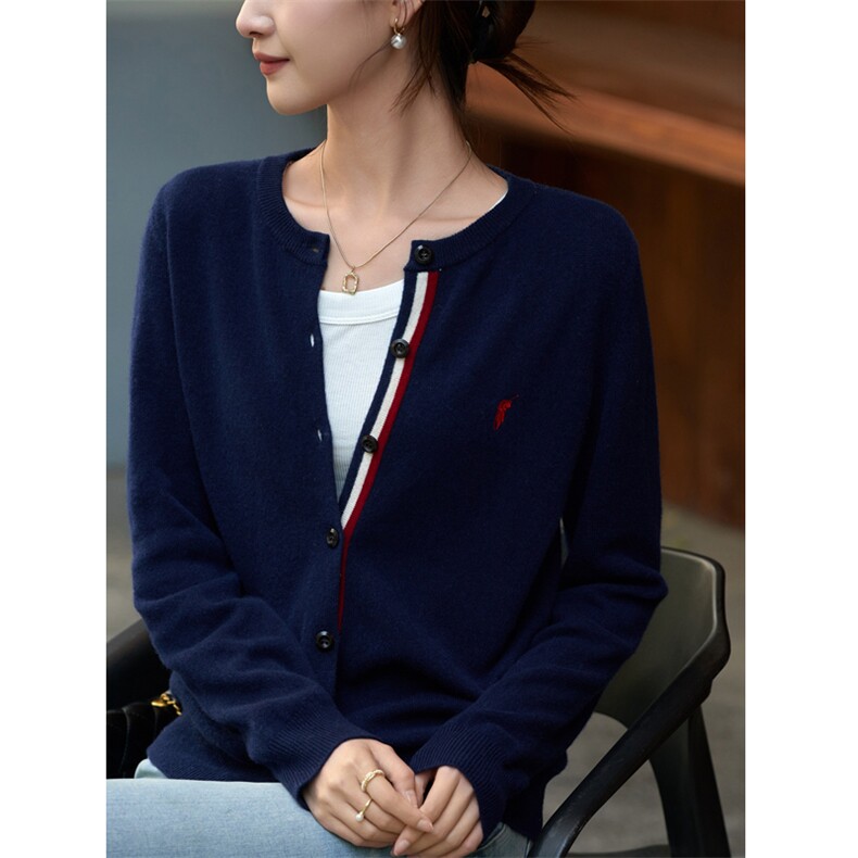 时尚百搭羊毛刺绣开衫女秋冬新款显瘦长袖针织衫外套，女装羊毛衫，忠诺羊绒