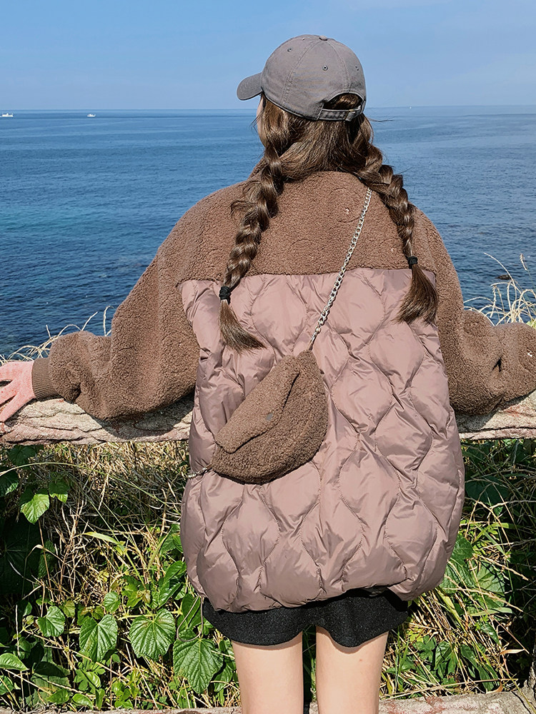 羽绒服女2025年冬季新款女装欧货羊羔毛拼接小个子加厚白鸭绒外套,女装羽绒服,慧尚依恋