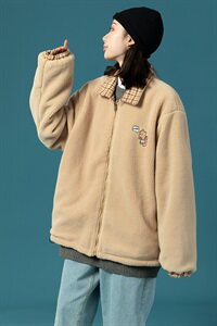 703-Y252 冬季高品质加厚羊羔毛外套格子双面穿毛呢上衣图片
