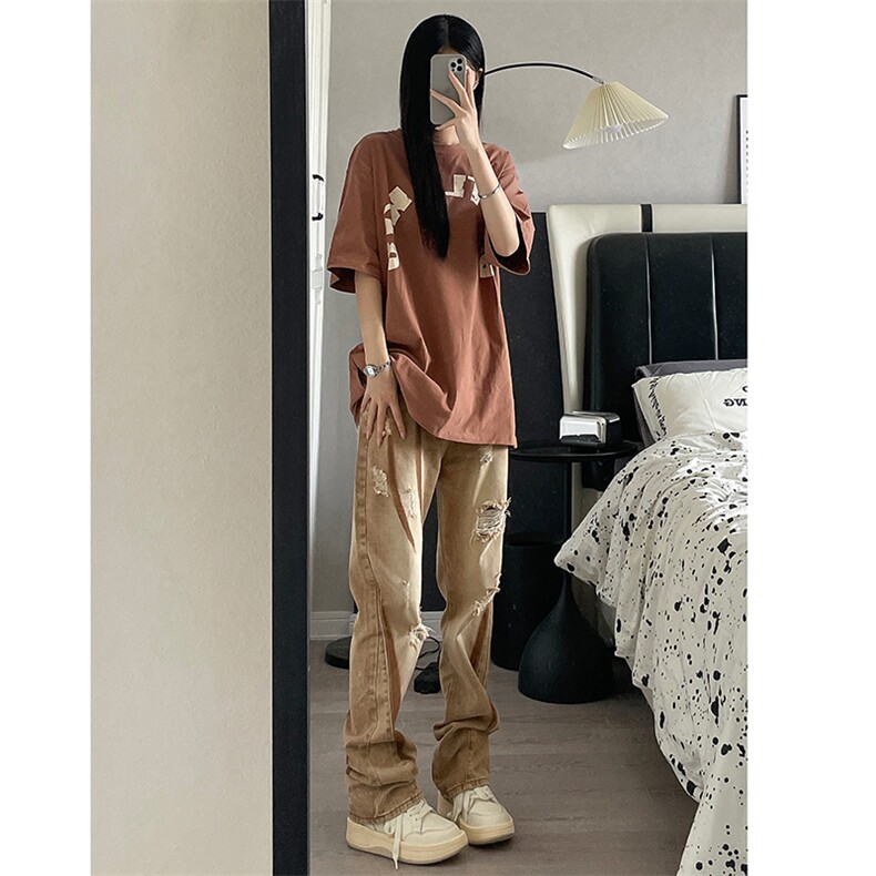 B221美式ins高街小众个性男女破洞牛仔裤LK23001-P65控88,男装牛仔裤,电商B221