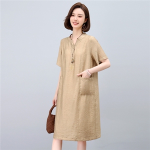 dpqb轻薄天丝连衣裙女2025夏季新款中年妈妈遮肚宽松大码中长裙子图片