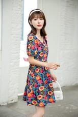 夏季新款流行花色淑女小洋裙，女装，水锦红