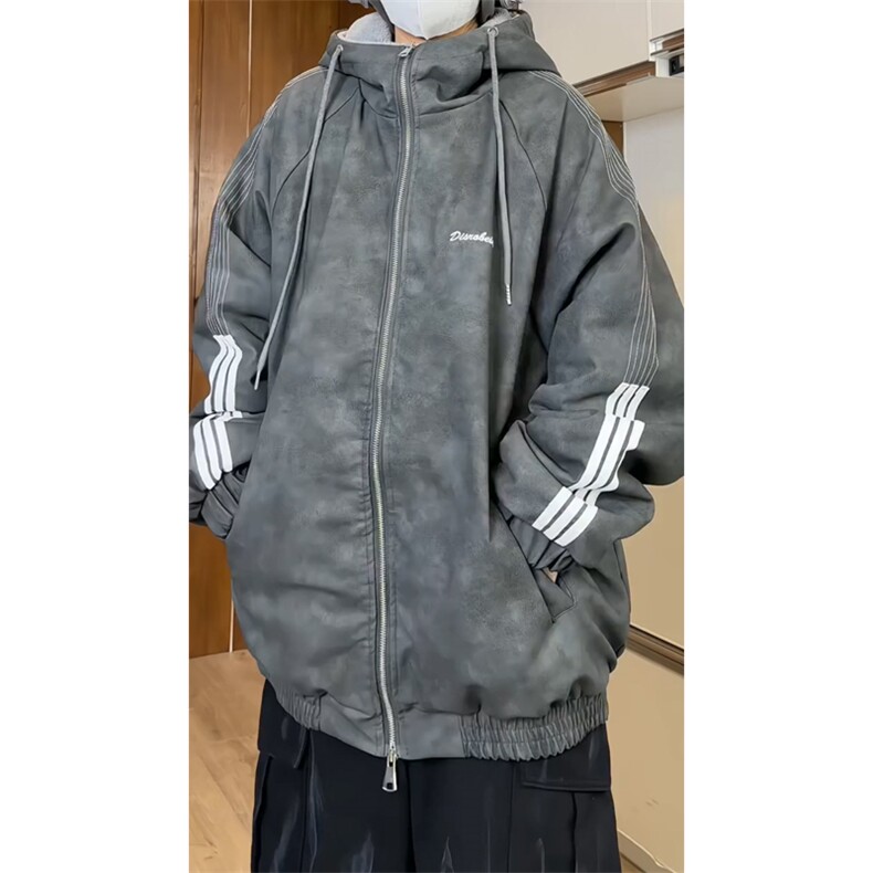 网图有货三条杠拼接皮衣外套男羊羔绒保暖棉衣女A133-P120,男装夹克,星座1505