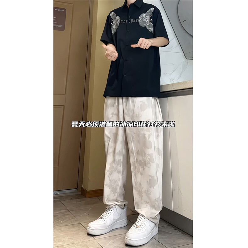 2025夏装飞鹰印花短袖衬衫男夏季宽松休闲半袖衬衣CS608-特P40,男装衬衫,电商A006