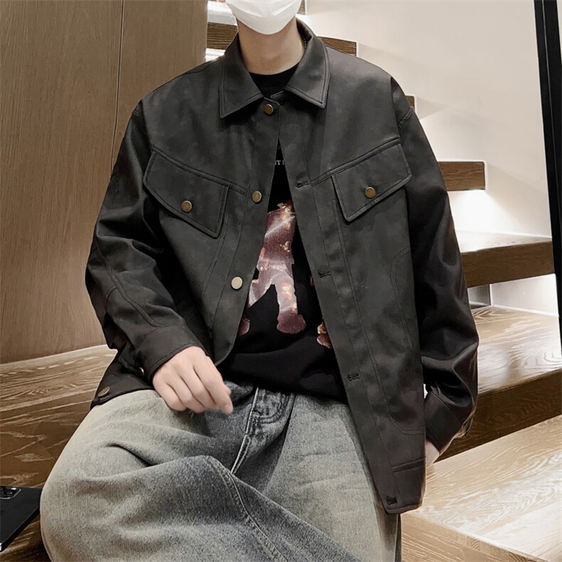 秋季薄款皮衣男情侣男士夹克宽松翻领外套潮A266-PY009-P100控168,男装夹克,电商A266
