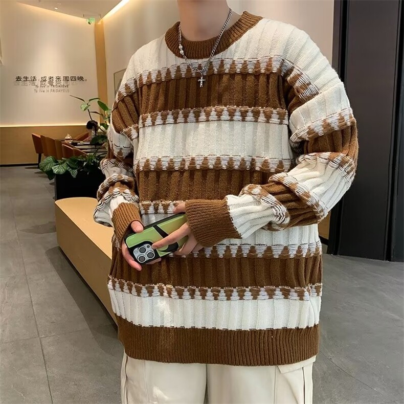 毛衣男春秋日系温柔风软糯设计感小众条纹百搭针织上衣潮7323/P45,男装针织衫/毛衣,星座506